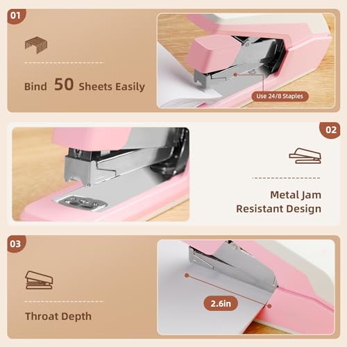 Modern Deli Effortless Desktop Stapler, Heavy Duty Stapler, 40-50 Set