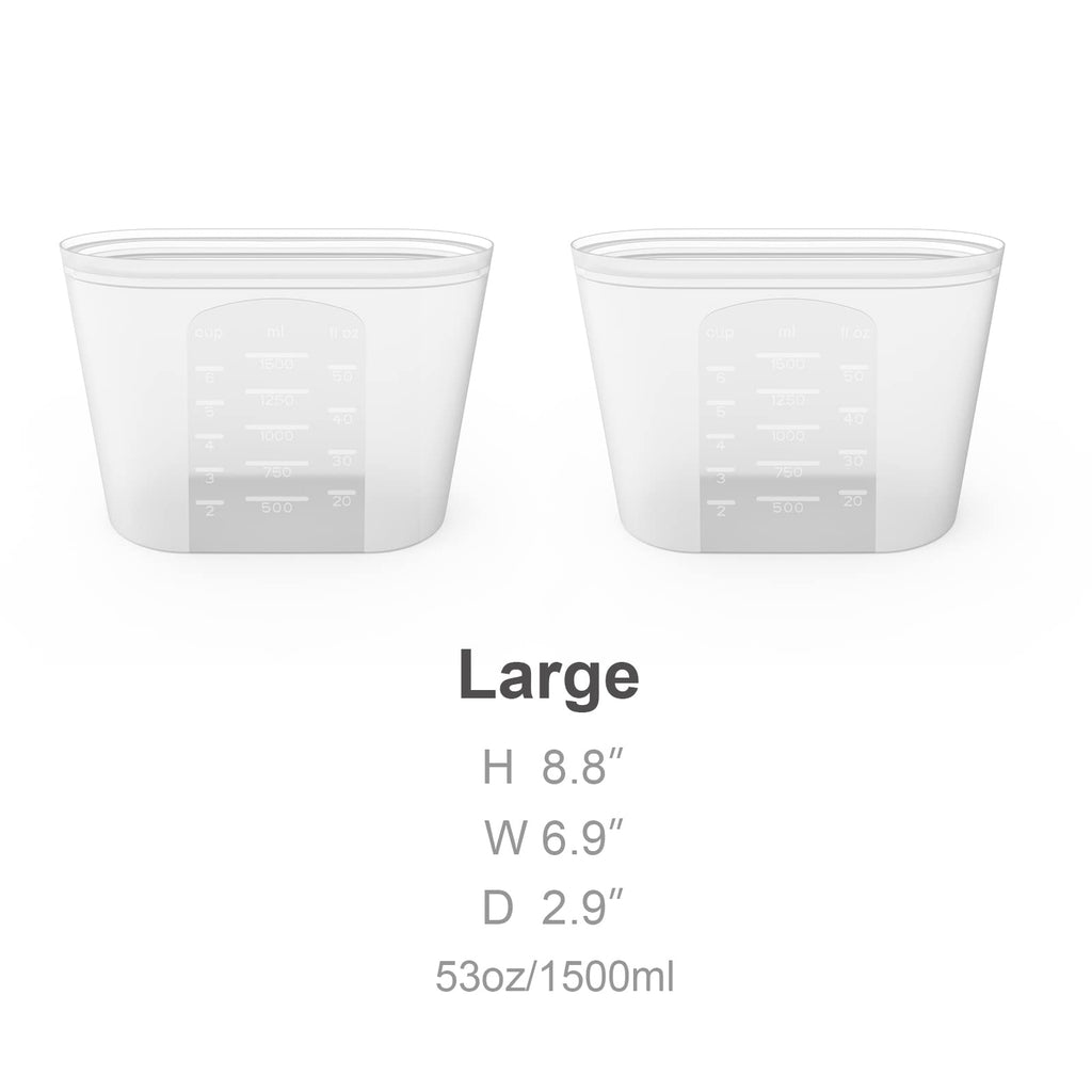 Winrock Reusable 100% Silicone Food Storage Bags, Sandwich Snack Bags New Generation Stand Up Zip Container for Soup and Leftovers, Plastice & BPA Free, Microwave Oven Safe 3 Pack (51oz, 34oz, 17oz)