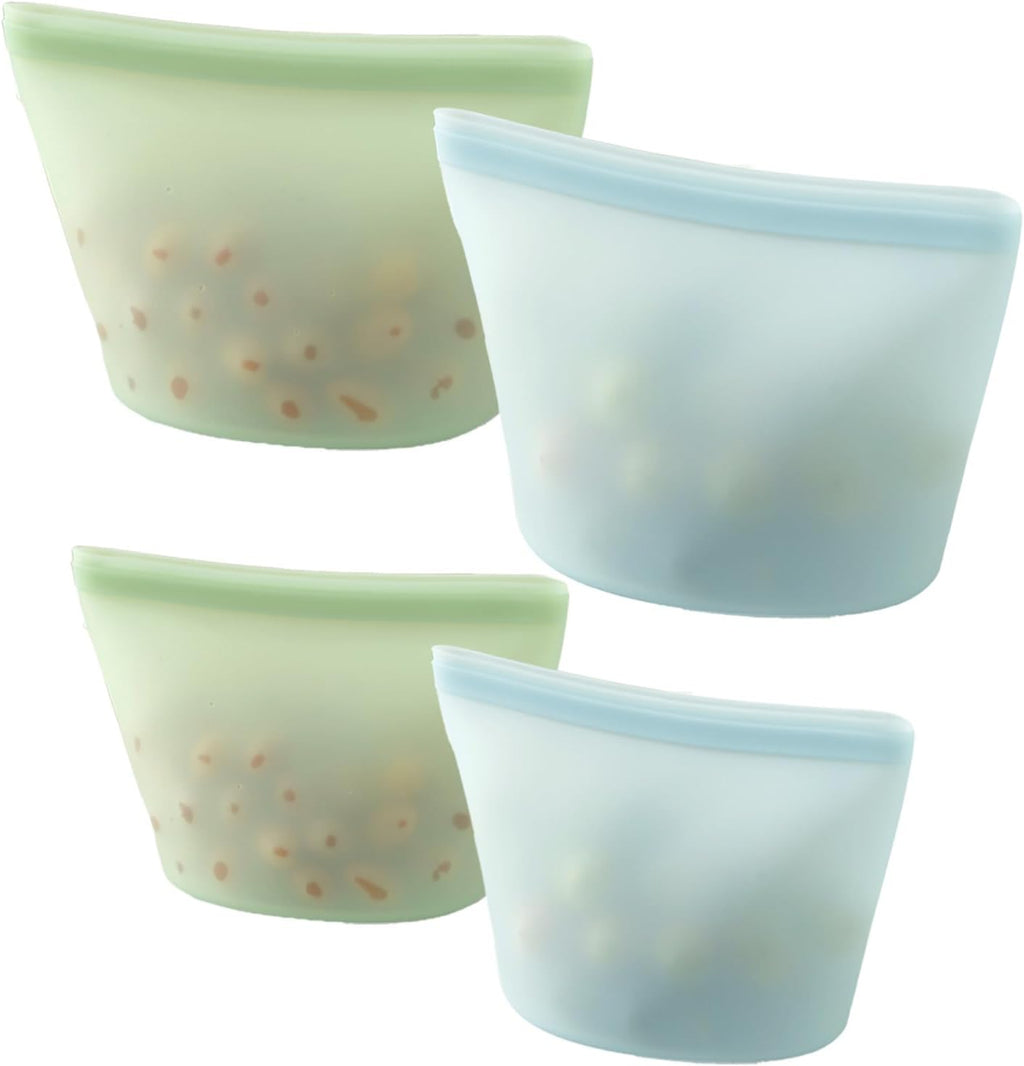 PandaEar 4 Pack Reusable Silicone Food Storage Bags, Leakproof Stand-Up Freezer Bags, Microwave & Dishwasher Safe, for Meal Prep, Snacks, Baby Food – 2 Large (34 oz) + 2 Medium (17 oz)