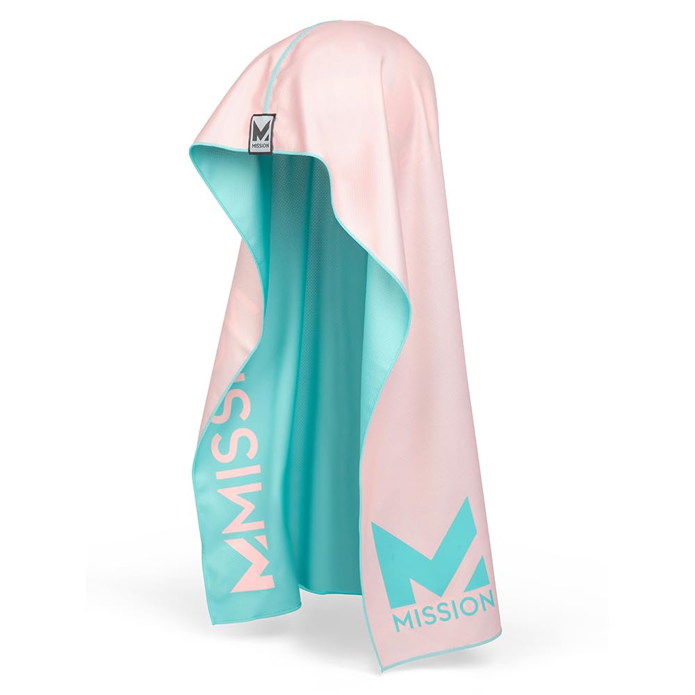 MISSION Reversible Cooling Hoodie Towel- Hood Towel, Cools Instantly When Wet, UPF 50 Sun Protection, Contours Your Head to Stay in Place, Great for Sports, Fitness, Gym (Pink Mint)