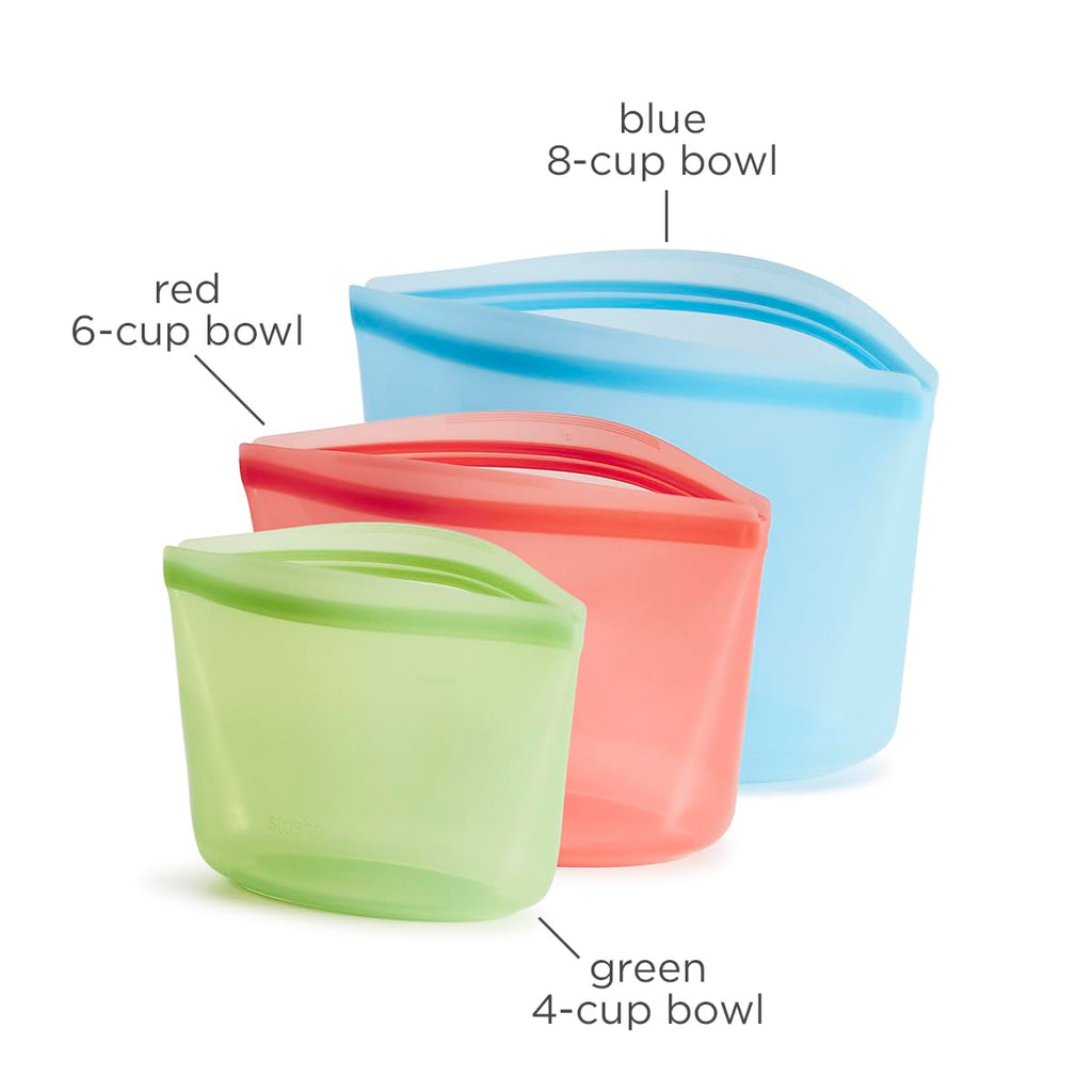 Stasher Silicone Reusable Storage Bags, 3-Pack, Reusable Freezer Bags, Microwave, Dishwasher, Oven Safe, Sous Vide, Premium Lunch Containers, Eco Friendly, Food Storage Bags, Snack Bags, Multicolor
