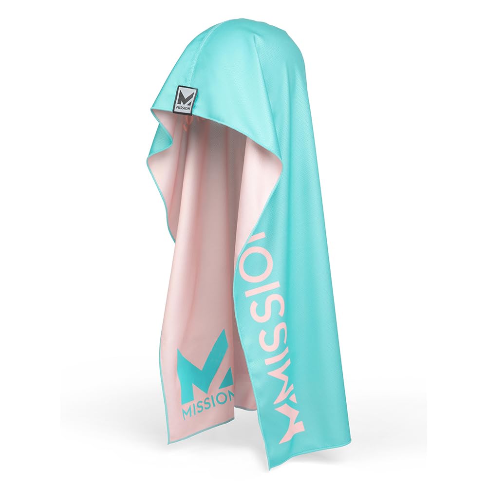 MISSION Reversible Cooling Hoodie Towel- Hood Towel, Cools Instantly When Wet, UPF 50 Sun Protection, Contours Your Head to Stay in Place, Great for Sports, Fitness, Gym (Pink Mint)