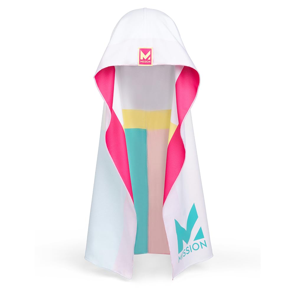 MISSION Reversible Cooling Hoodie Towel- Hood Towel, Cools Instantly When Wet, UPF 50 Sun Protection, Contours Your Head to Stay in Place, Great for Sports, Fitness, Gym (Pink Mint)