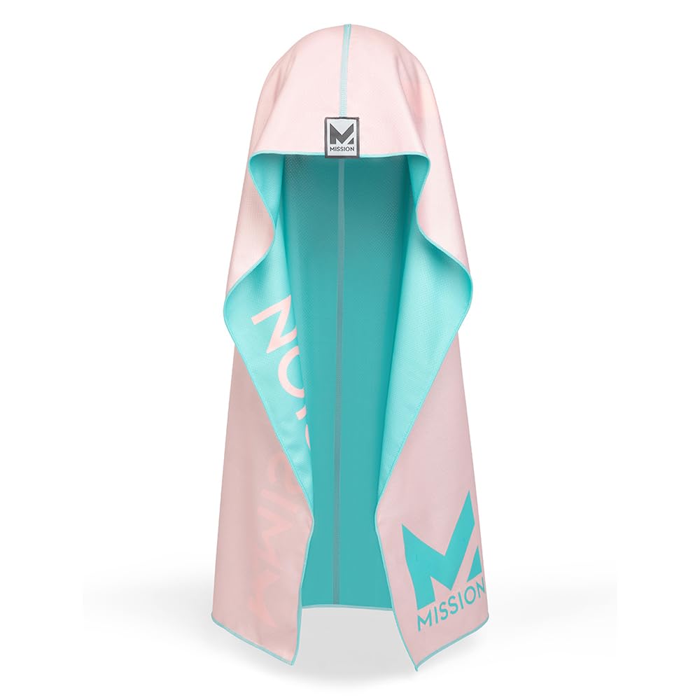 MISSION Reversible Cooling Hoodie Towel- Hood Towel, Cools Instantly When Wet, UPF 50 Sun Protection, Contours Your Head to Stay in Place, Great for Sports, Fitness, Gym (Pink Mint)
