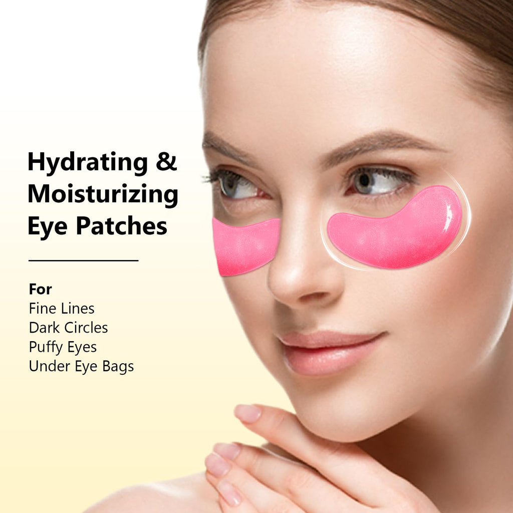 Adofect Hydrogel Caffeine Under Eye Masks, Collagen Eye Patches for Dark Circles Puffy Eyes Under Eye Bags, Deep Hydration Eye Gels for All Skin Types, Skin Care Gifts (Pink, 30 Pairs)