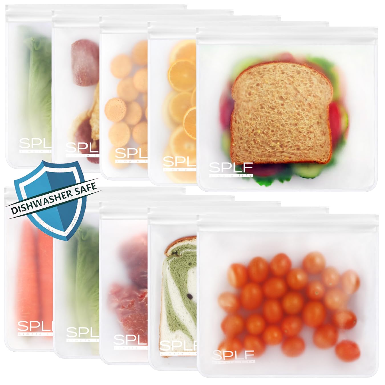 SPLF 6 Pack Reusable Gallon Freezer Bags Dishwasher Safe, BPA FREE Reusable Food Storage Bags, Extra Thick Leakproof Silicone Free 1 Gallon Bags for Marinate Meat, Cereal, Sandwich, Snack, Travel Item