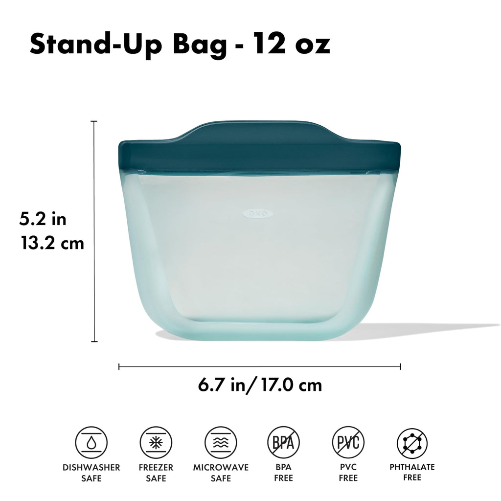 OXO Good Grips Silicone Reusable Bag – Stand-Up Snack (12 oz) – Oat