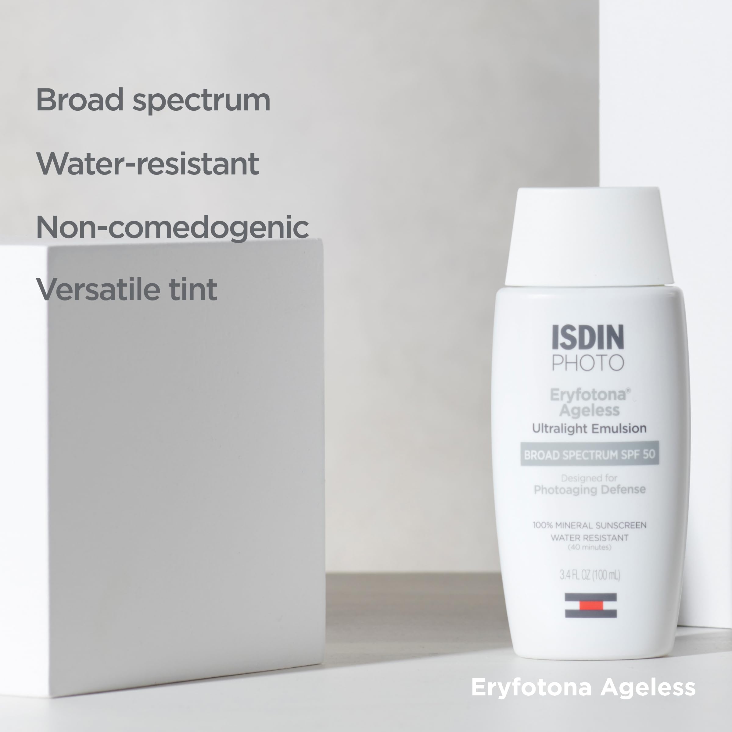 ISDIN Eryfotona Ageless Tinted Mineral Face Sunscreen SPF 50, Zinc Oxide | Anti-Aging, 100% Mineral UV Filters, Ultralight Emulsion, Suitable for Sensitive Skin, Dermatologist Recommended