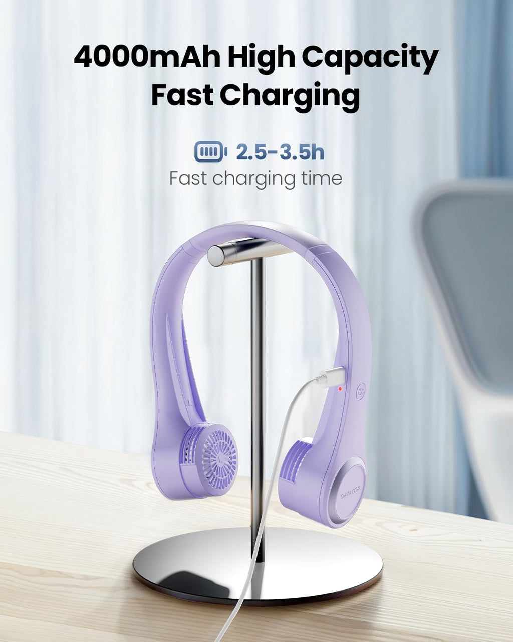 Gaiatop Portable Neck Fan, 4000mAh Rechargeable Hands Free Bladeless Mini Fans, 3 Speeds Air Outlet Can Rotate 70°, Free Adjustment Personal Wearable Cooling Fan Suitable for Travel Office Purple