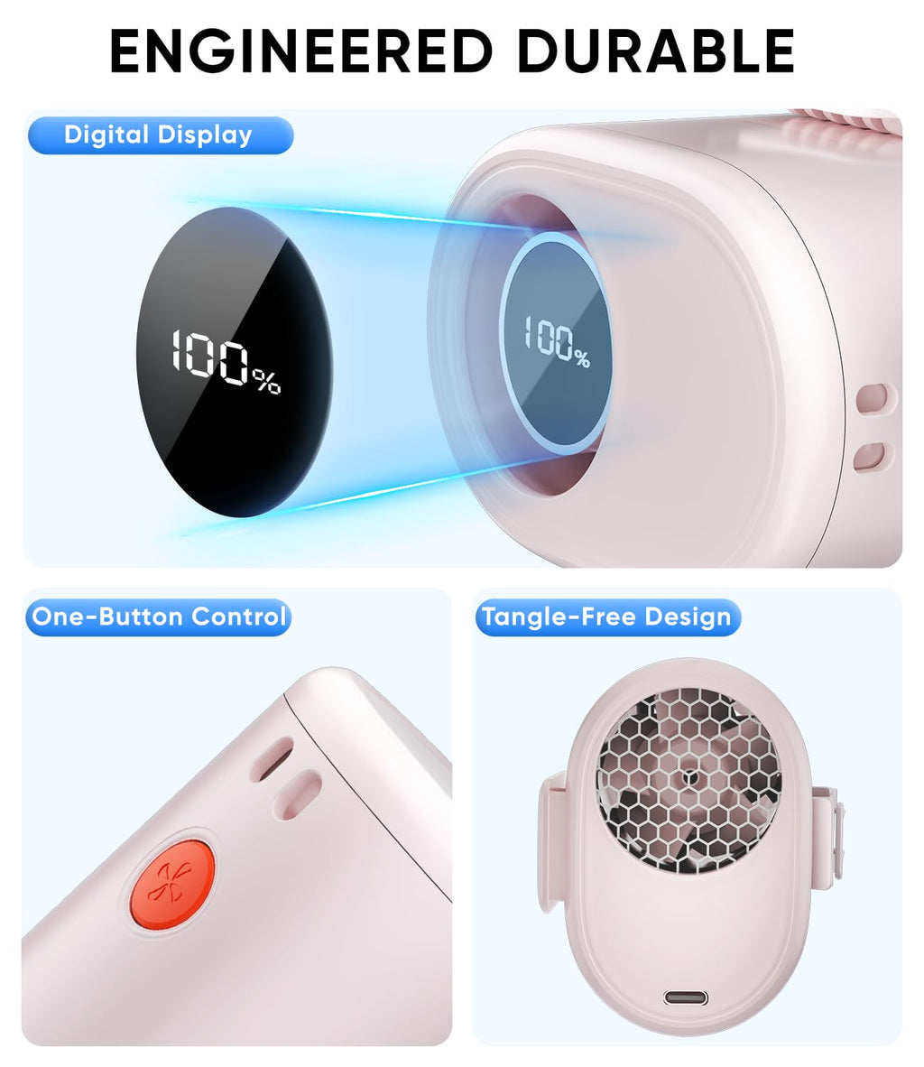 AI Portable Waist Fan, 6-Speed 15,000RPM Strong Turbo Airflow, 30H Cooling Battery Powered Personal Fan Rechargeable, Wearable Hands-Free Shirt/Belt/Body Fan for Travel, Work, Outdoor, Gift for Men