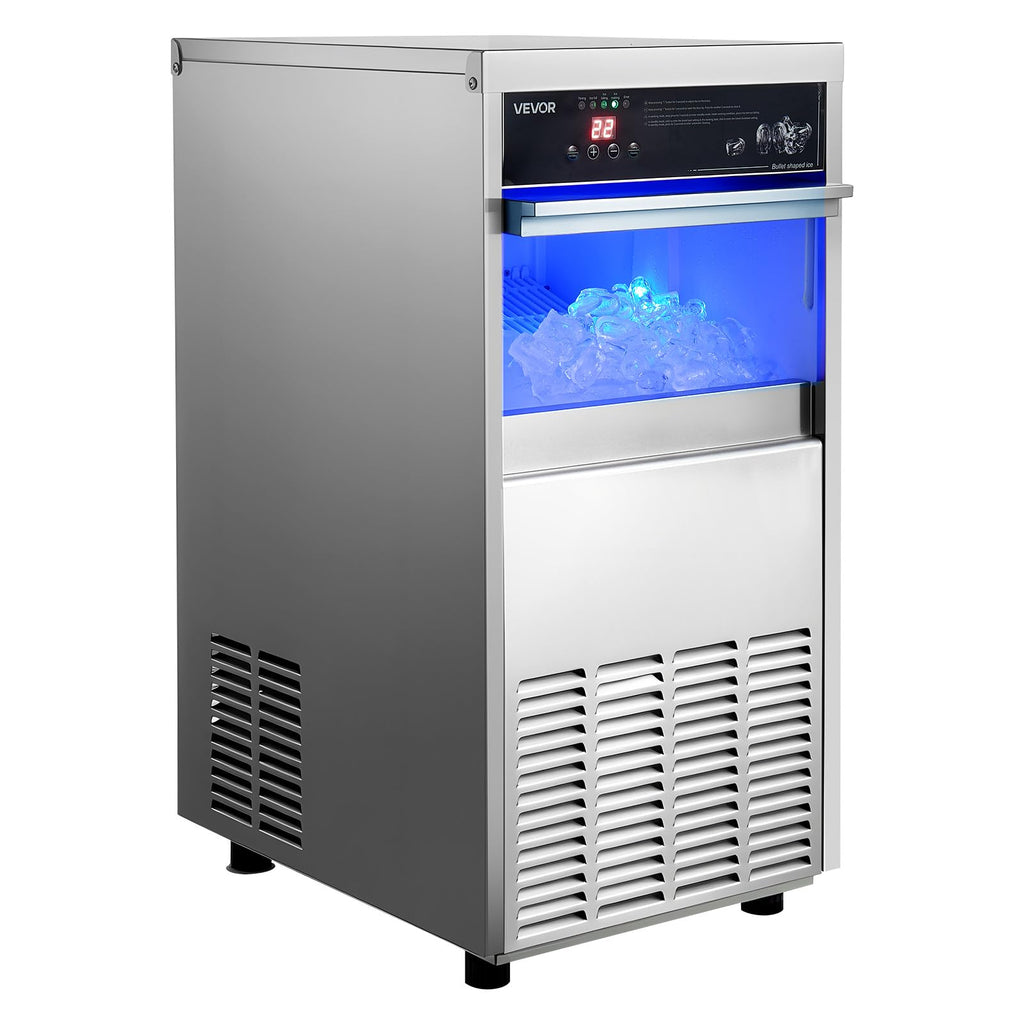 VEVOR Commercial Ice Maker Machine, 80 lbs/24h with 13 lbs Storage Capacity, Countertop/Freestanding/Under Counter, Stainless Steel Ice Maker with LED Display & Self-Cleaning, for Home Bar Restaurant