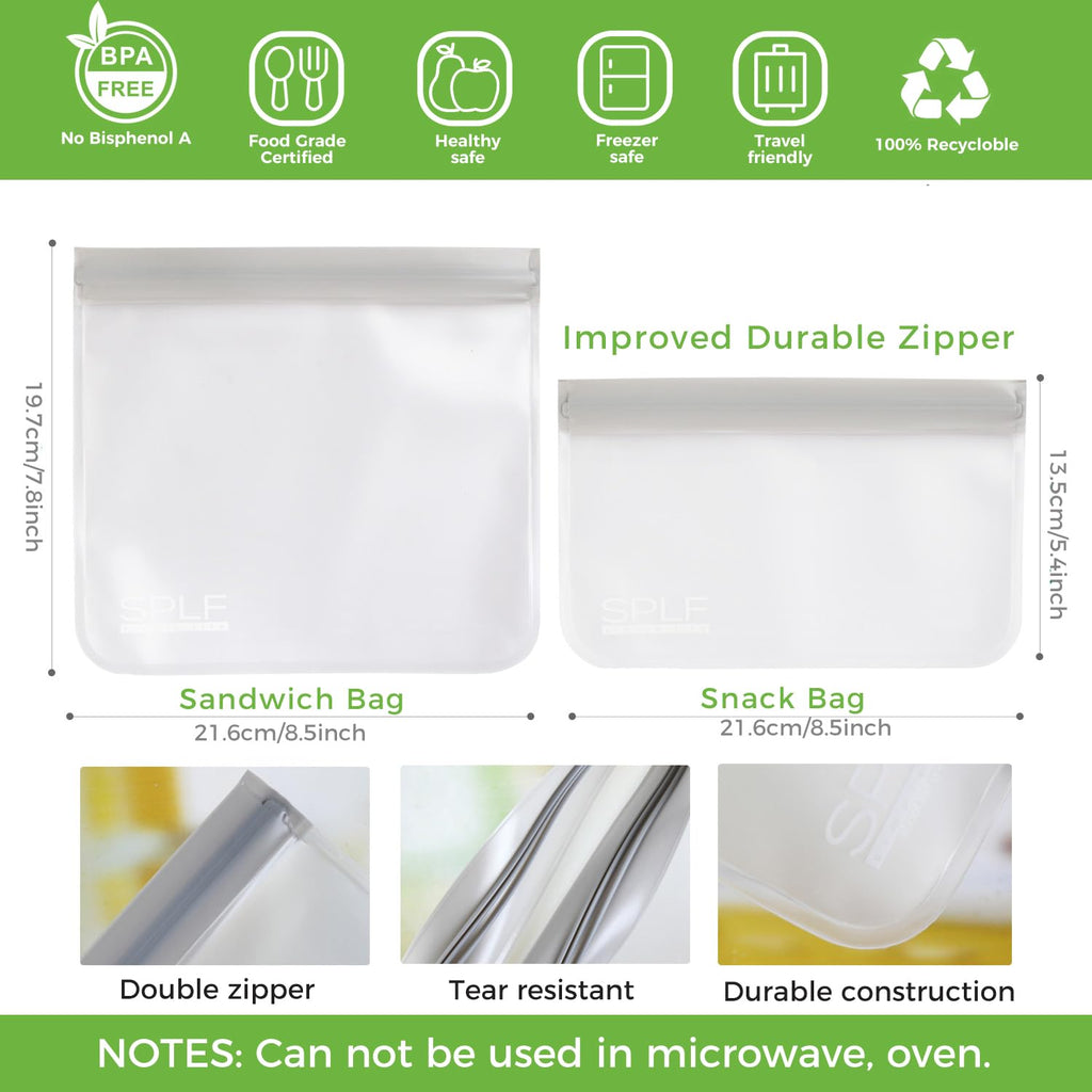 SPLF 6 Pack Reusable Gallon Freezer Bags Dishwasher Safe, BPA FREE Reusable Food Storage Bags, Extra Thick Leakproof Silicone Free 1 Gallon Bags for Marinate Meat, Cereal, Sandwich, Snack, Travel Item