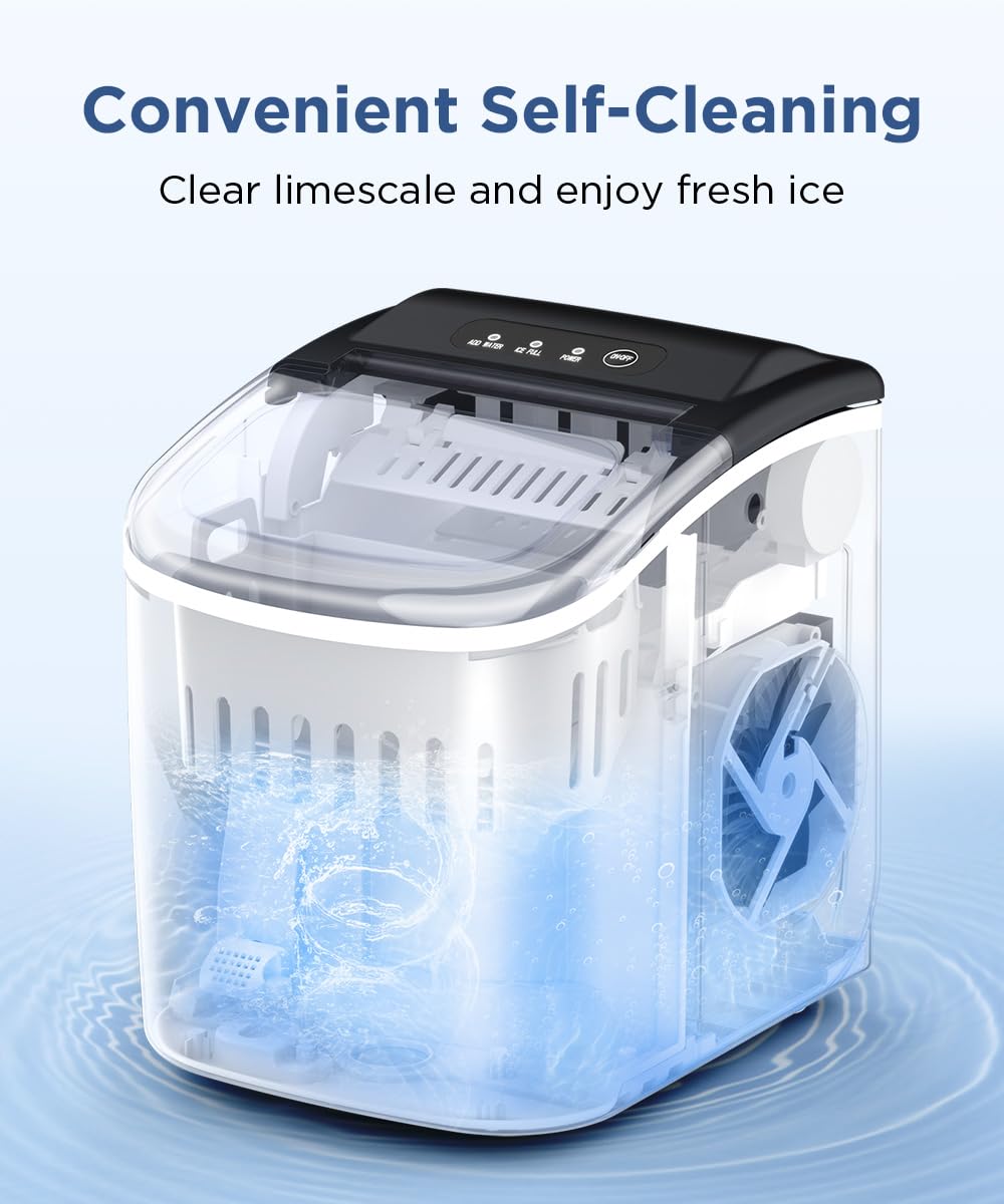 COWSAR Ice Maker Countertop, Portable Ice Machine with Self-Cleaning, 26.5 lbs/24Hrs, 8 Ice Cubes in 6 Mins, Ice Basket and Scoop, Ideal for Home, Kitchen, Bar, Camping