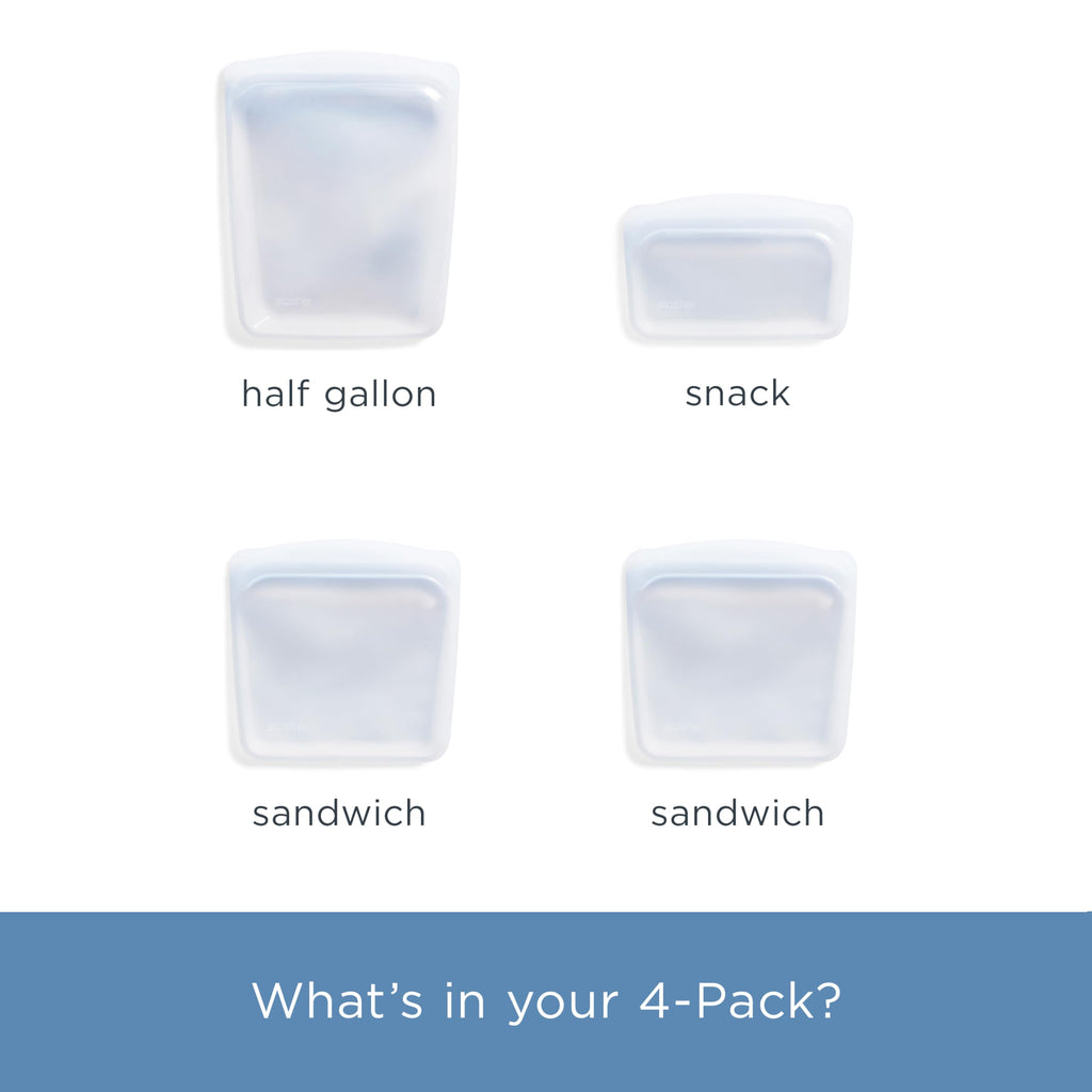 Stasher Silicone Reusable Food Storage Bags, 4-Pack, Reusable Freezer Bags, Microwave, Dishwasher, Oven Safe, Sous Vide, Premium Lunch Containers, Eco Friendly, Snack Bags, Food-safe Silicone, Clear | Reusable Food Bags
