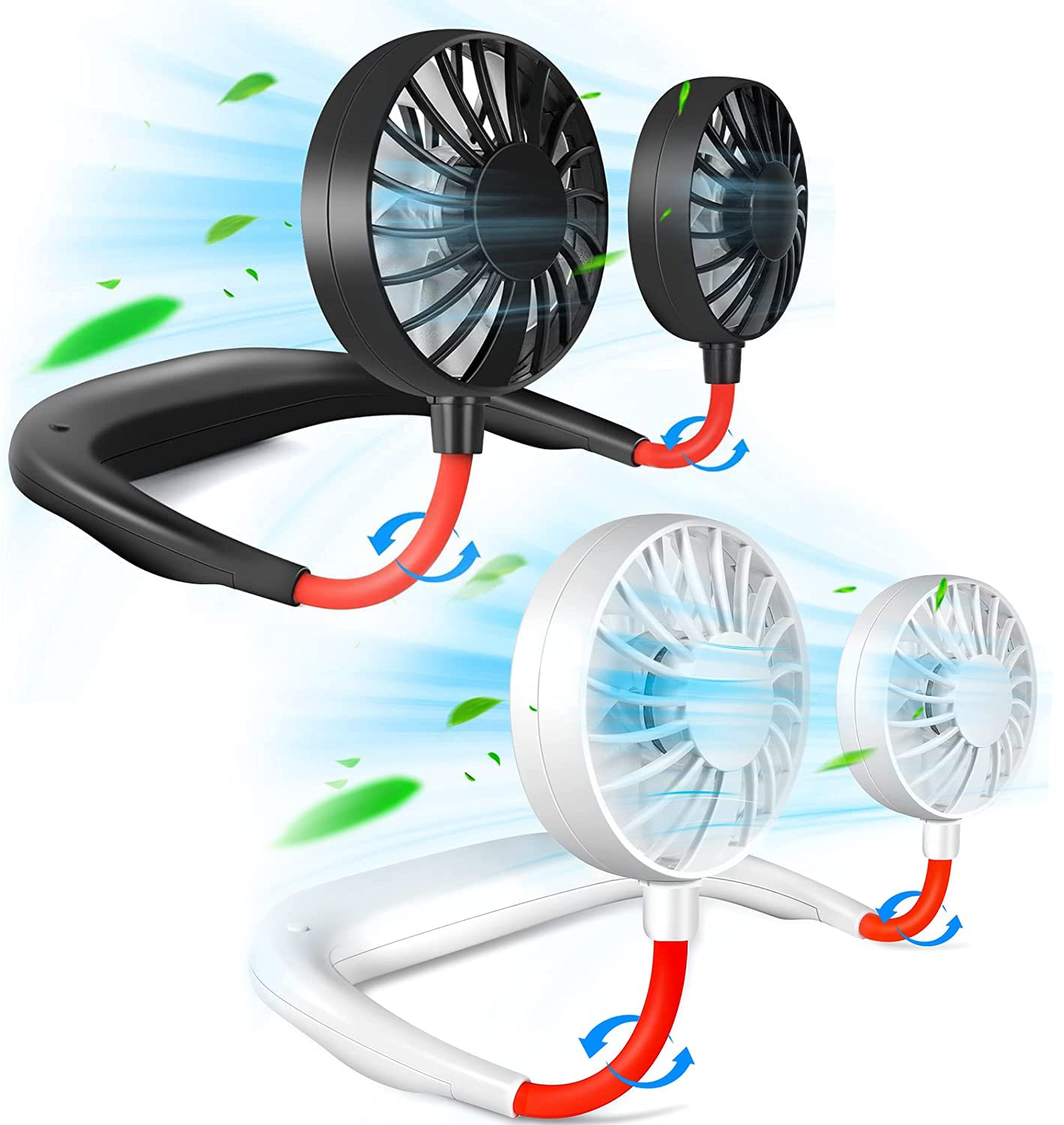 JUANANIUG Portable Neck Fan Rechargeable Personal HandFree Fan Mini USB Wearable Neckband Sport Fan 3 Speed Adjustable 360 Degrees Rotation Perfect for Working Traveling Office Reading (Red Black)