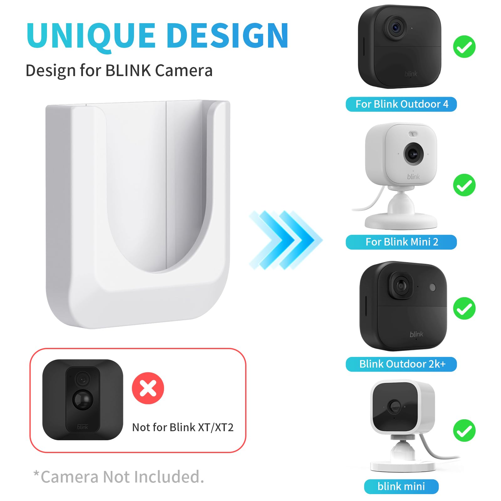 Blink Mini 2 No Drill Wall Mount Bracket for Blink Mini 2/Blink Outdoor 4/Blink Indoor Camera,No Screw Adhesive Blink Camera Mount for Blink Indoor Outdoor Camera 3Pack (Camera Not Included),White