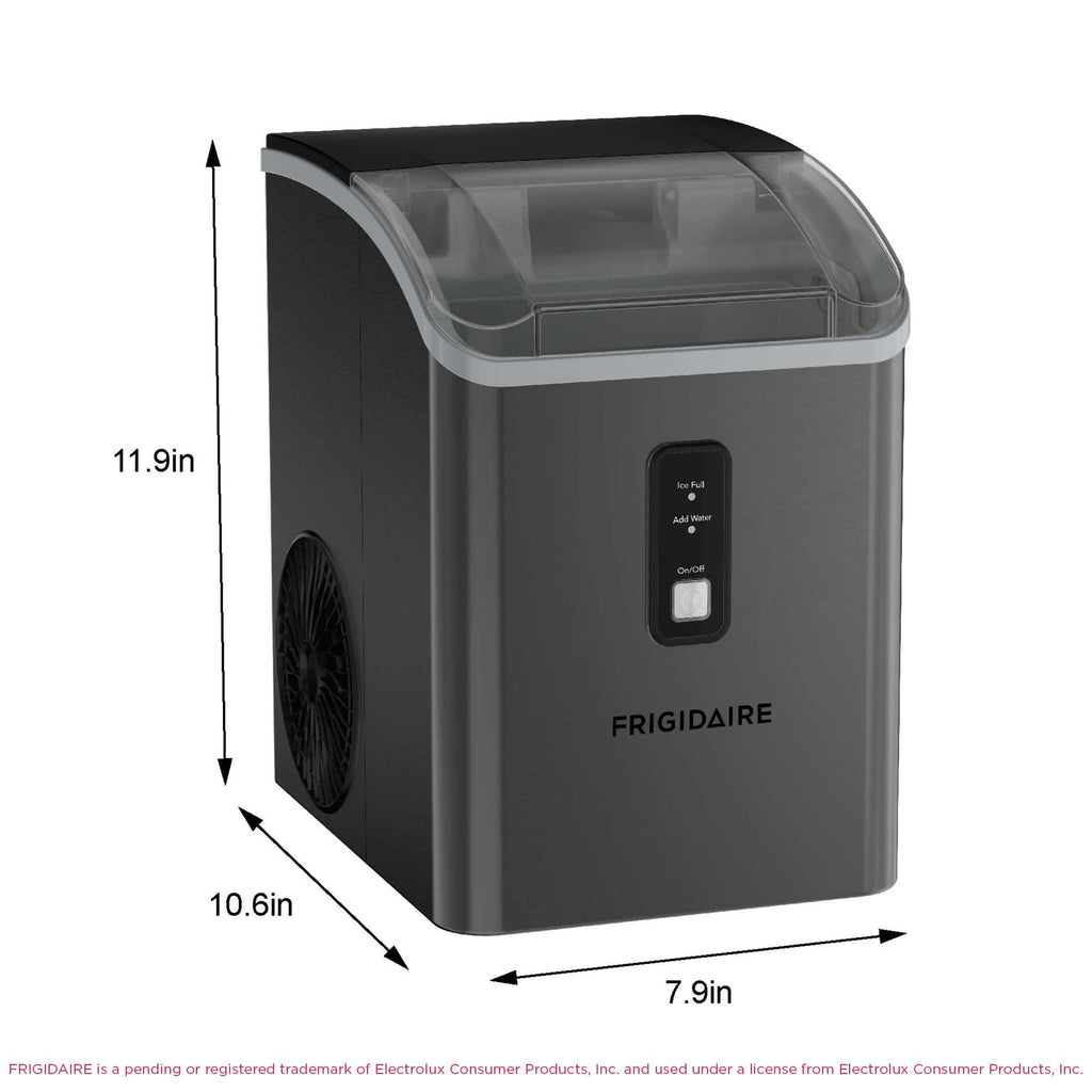 Frigidaire Countertop Crunchy Chewable Nugget Ice Maker, Compact, 33lbs per Day, Metallic Finish