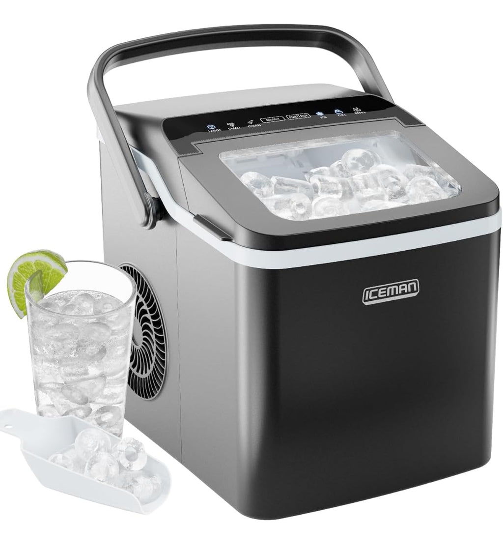 Iceman Pebble Ice Machine, Countertop Nugget Ice Maker Produces Chewable Pellet Ice in 20 Minutes, Makes 33lbs/Day, with One-Touch Cleaning Function and Ice Scoop/Basket Included – Stainless Steel