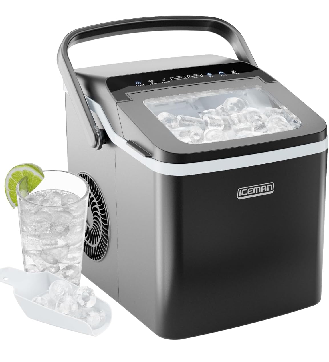 Iceman Pebble Ice Machine, Countertop Nugget Ice Maker Produces Chewable Pellet Ice in 20 Minutes, Makes 33lbs/Day, with One-Touch Cleaning Function and Ice Scoop/Basket Included – Stainless Steel
