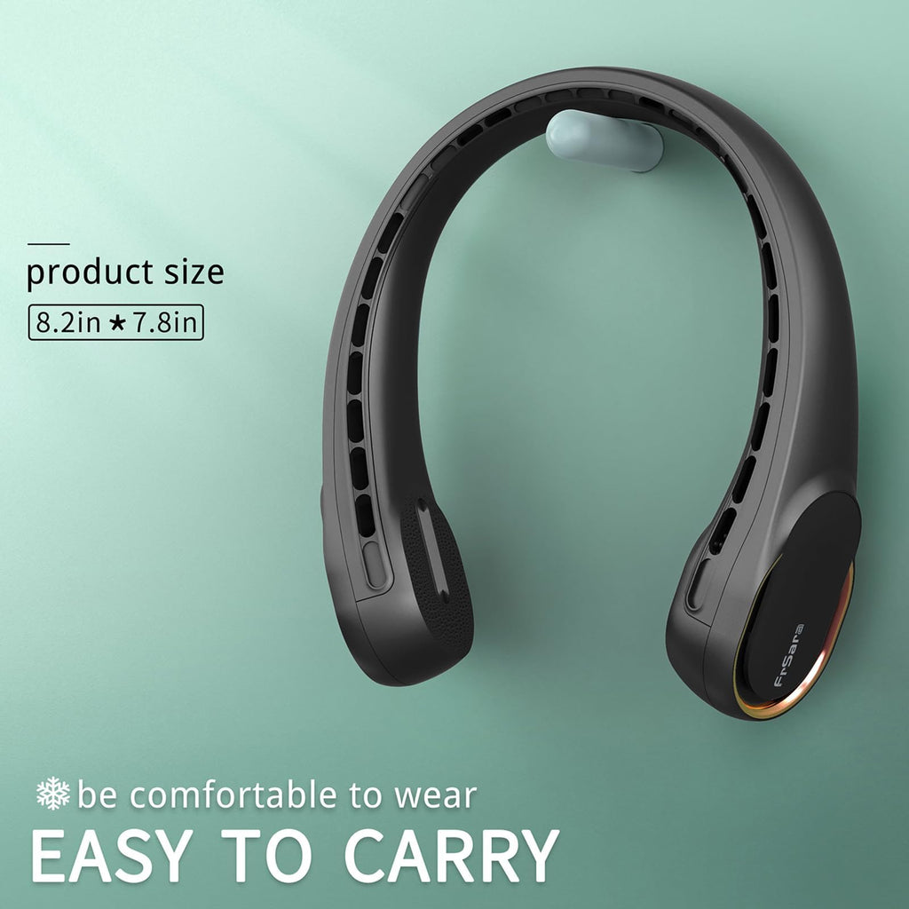 FrSara Neck Fan, Portable Personal Fan Strong Wind, 4000mAh, Air Volume,360° Cooling, No Hair Twisting, Air Volume On 2 Sides, Non-Slip, Quick Charge, Long Use Time, Gift for Women, Men, Birthday