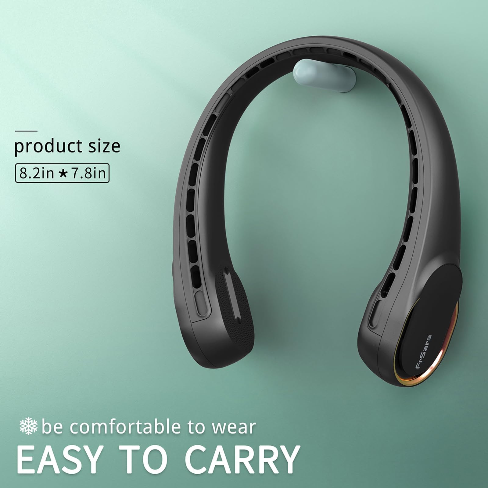 FrSara Neck Fan, Portable Personal Fan Strong Wind, 4000mAh, Air Volume,360° Cooling, No Hair Twisting, Air Volume On 2 Sides, Non-Slip, Quick Charge, Long Use Time, Gift for Women, Men, Birthday