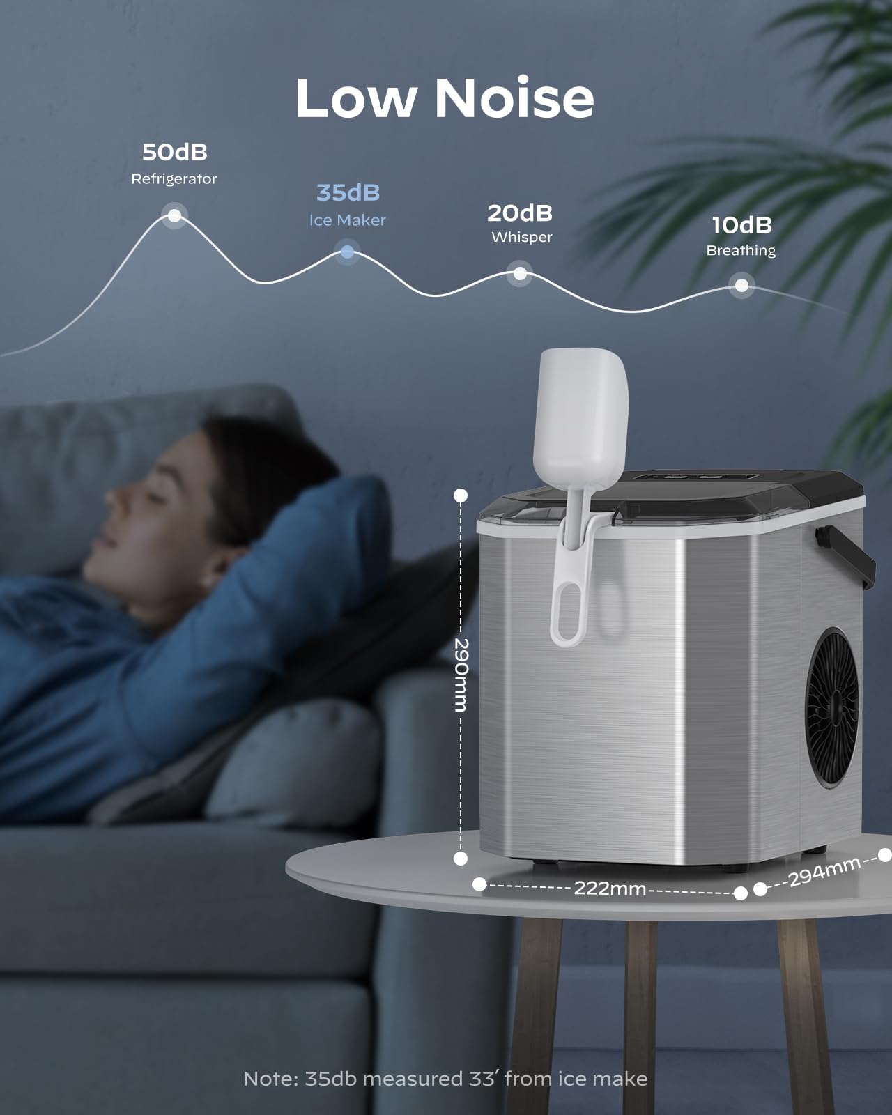 Ice Maker Countertop, Portable Ice Machine Ready in 6 Minutes with 9 Cubes 26LBS in 24H, Self-Cleaning with Ice Scoop and Basket, Two Sizes of Bullet Ice for Home Kitchen Office, Bar and Parties