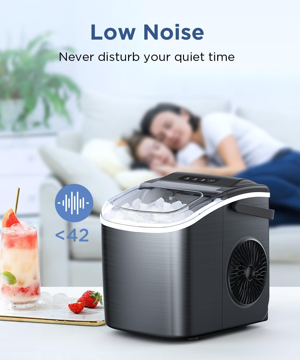 COWSAR Ice Maker Countertop, Portable Ice Machine with Self-Cleaning, 26.5 lbs/24Hrs, 8 Ice Cubes in 6 Mins, Ice Basket and Scoop, Ideal for Home, Kitchen, Bar, Camping