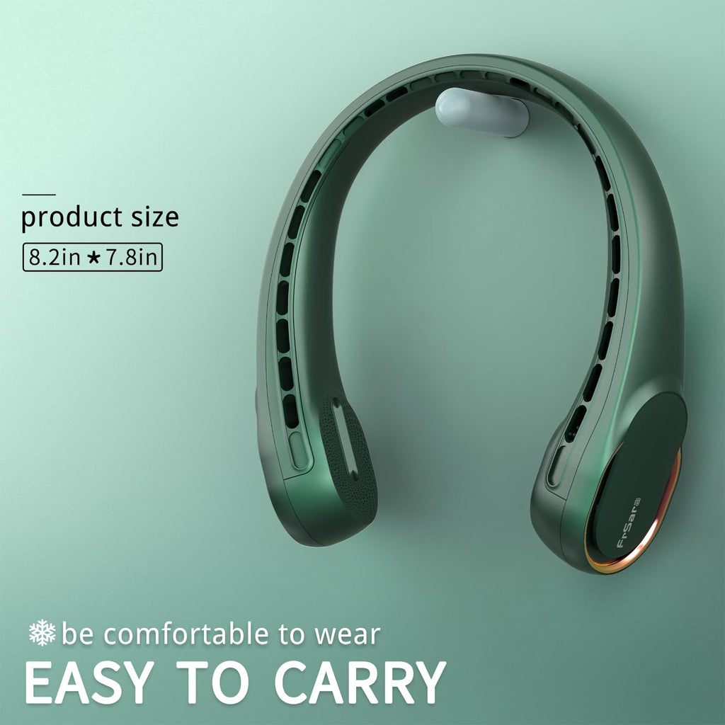 FrSara Neck Fan, Portable Personal Fan Strong Wind, 4000mAh, Air Volume,360° Cooling, No Hair Twisting, Air Volume On 2 Sides, Non-Slip, Quick Charge, Long Use Time, Gift for Women, Men, Birthday