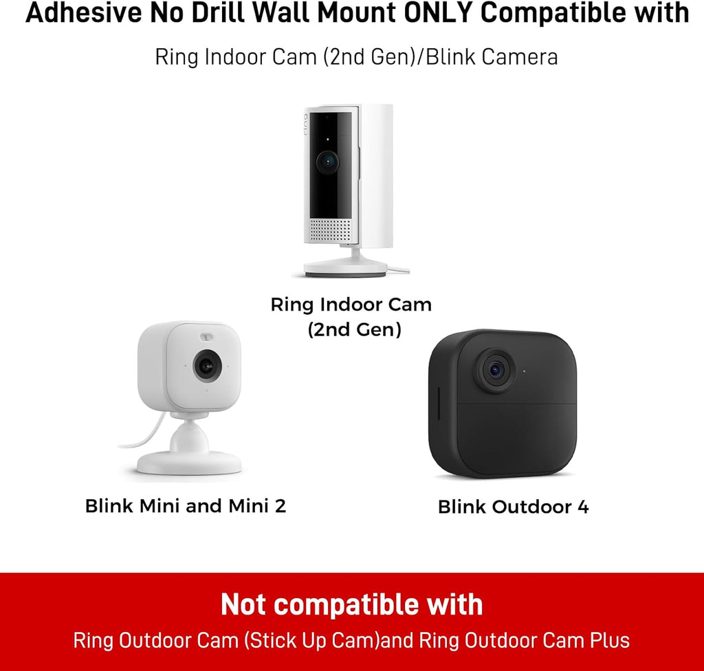 No Drill Ring Indoor Cam Adhesive Wall Mount Bracket Compatible with Ring Indoor Cam and Indoor Cam Plus/Blink Camera Adhesive Wall No Screws Mount 3Pack
