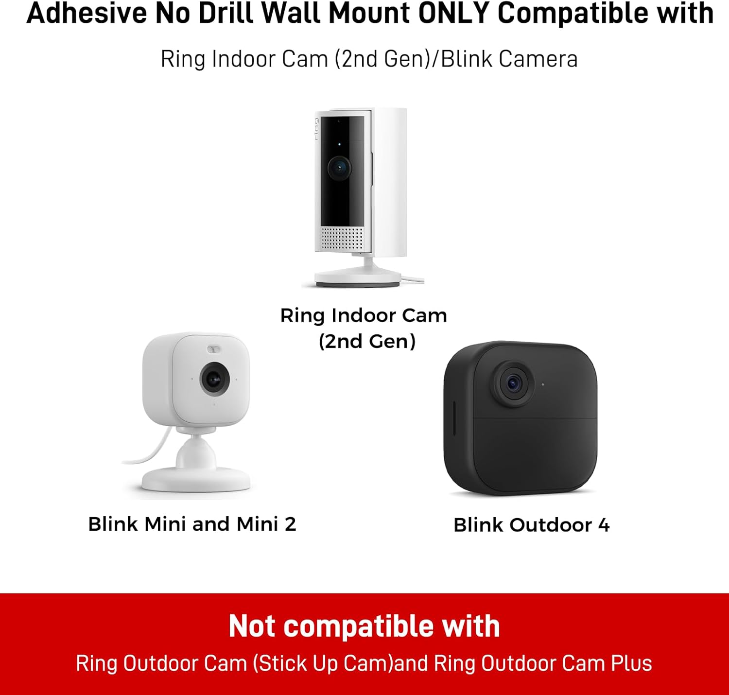 No Drill Ring Indoor Cam Adhesive Wall Mount Bracket Compatible with Ring Indoor Cam and Indoor Cam Plus/Blink Camera Adhesive Wall No Screws Mount 3Pack