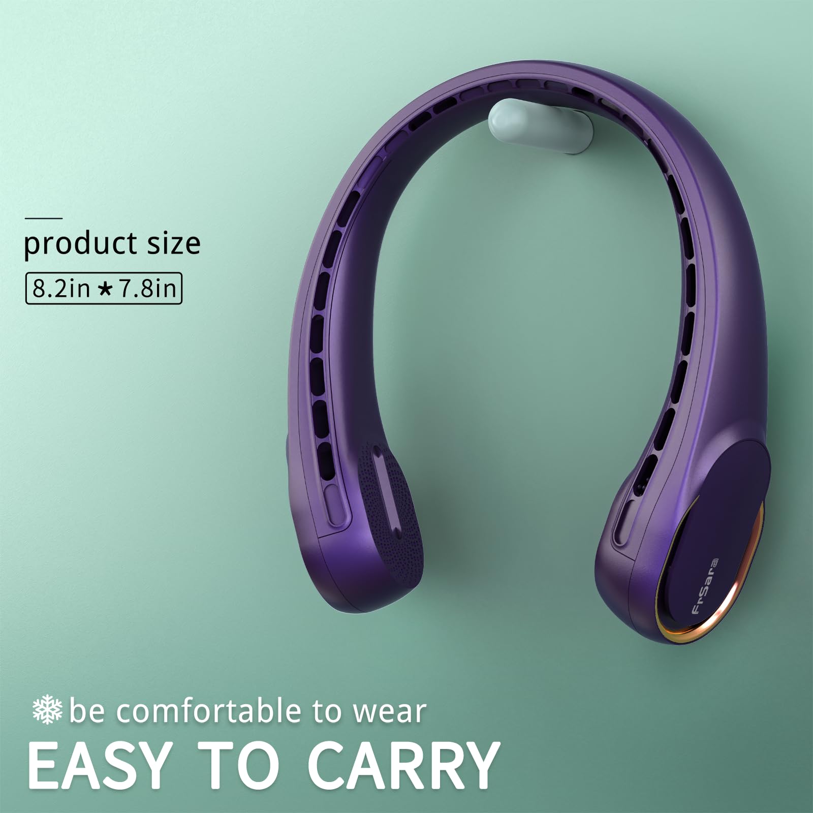 FrSara Neck Fan, Portable Personal Fan Strong Wind, 4000mAh, Air Volume,360° Cooling, No Hair Twisting, Air Volume On 2 Sides, Non-Slip, Quick Charge, Long Use Time, Gift for Women, Men, Birthday