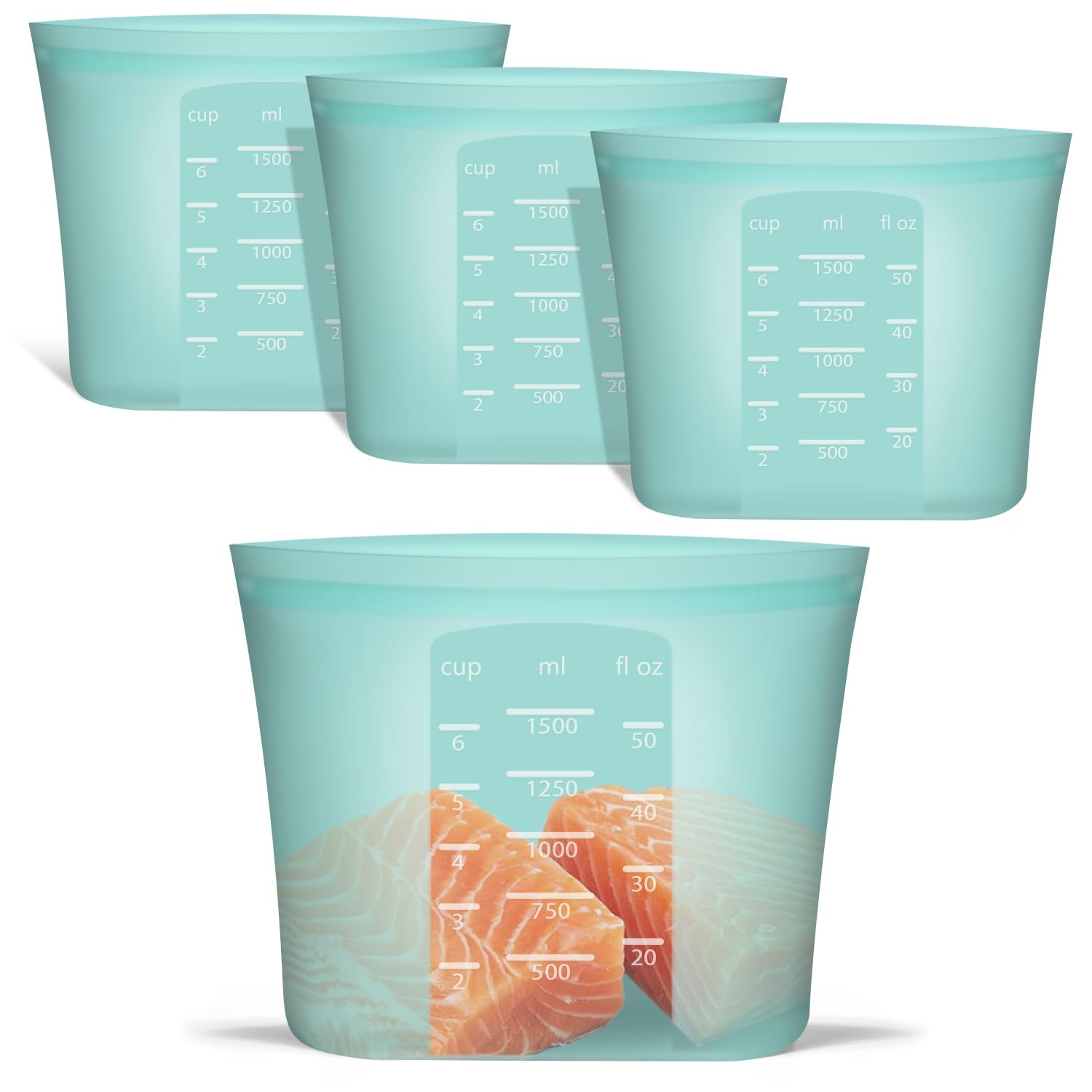 Reusable Food Bags, 12 Pack 100% Silicone Food Storage Bags Stand Up Zip Lock Container, Freezer Microwave Oven Dishwasher Safe, 4 Medium 4 Small 4 Extra Small, Aqua