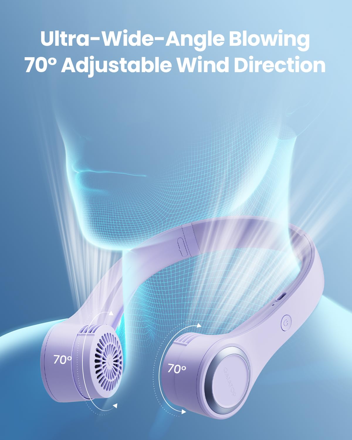 Gaiatop Portable Neck Fan, 4000mAh Rechargeable Hands Free Bladeless Mini Fans, 3 Speeds Air Outlet Can Rotate 70°, Free Adjustment Personal Wearable Cooling Fan Suitable for Travel Office Purple