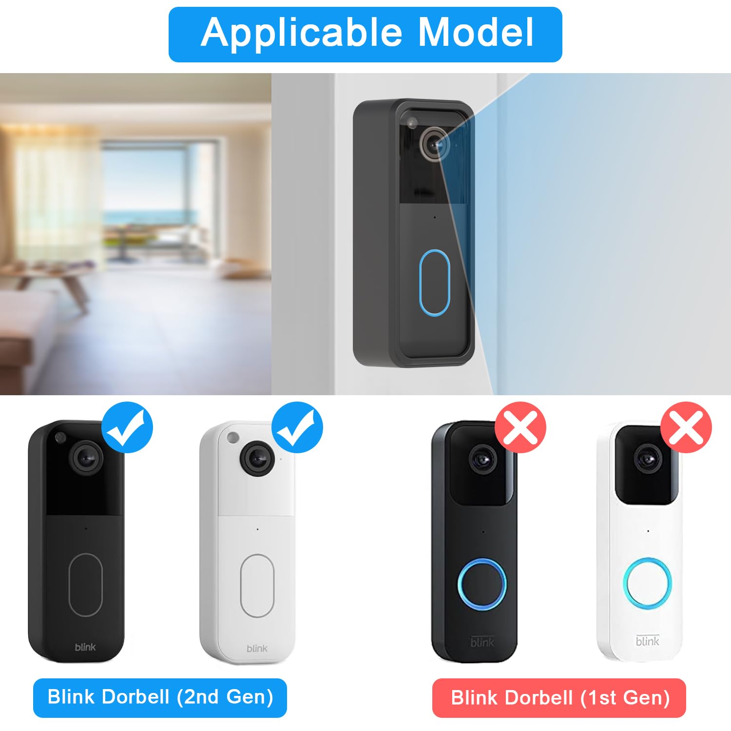 Adhesive Blink Doorbell Mount for All-New Blink Video Doorbell Camera(2nd Gen) Only, Not Block Doorbell Sensor, Camera Door No-Drill Mounting Bracket, Accessories for Blink Doorbell Security System