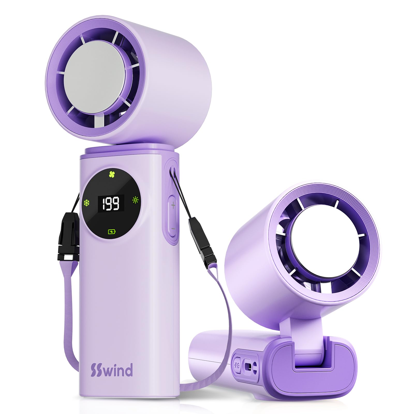 6000mAh Portable Handheld Fan with Ice Cooling, 199 Levels Stepless Speed, 20H Long Battery Life, 20000RPM Turbo Fan Rechargeable Personal Mini Fan for Travel, Outdoor, Makeup (White)