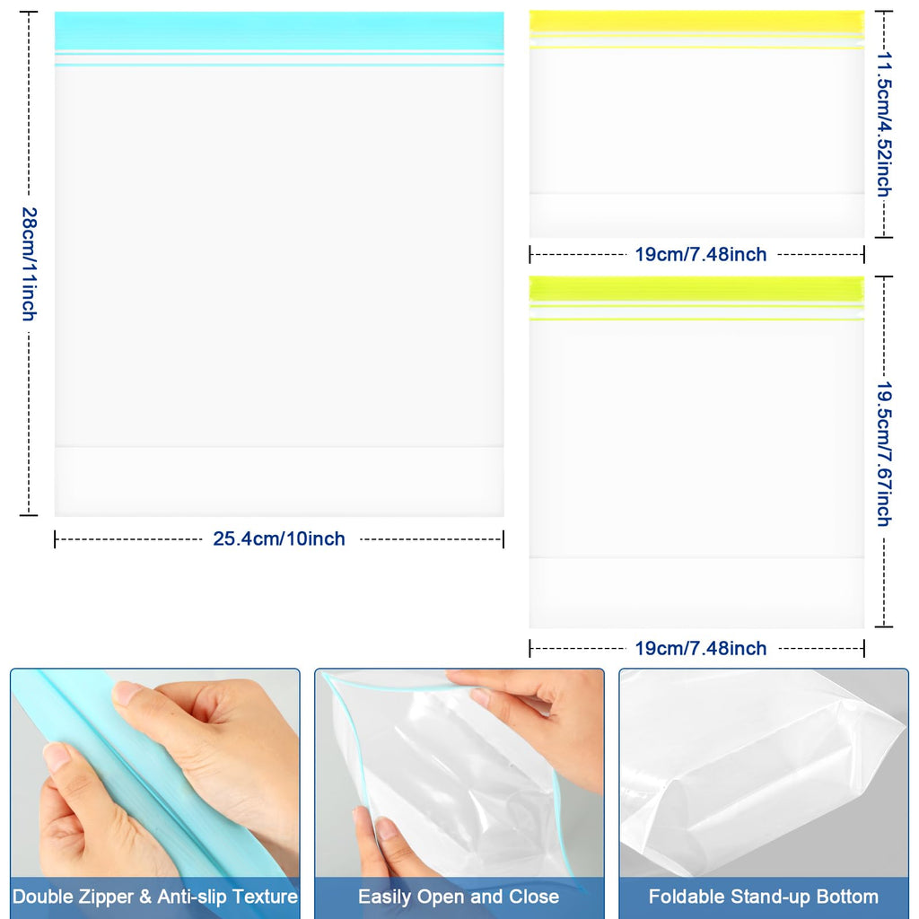 Lerine 12 Pack Reusable Gallon Freezer Bags Dishwasher Microwave Safe, Stand Up Reusable Freezer Bags 1 Gallon BPA Free, Leakproof Food Storage Bags for Kitchen Organization (Blue Gray, 12Gallon)