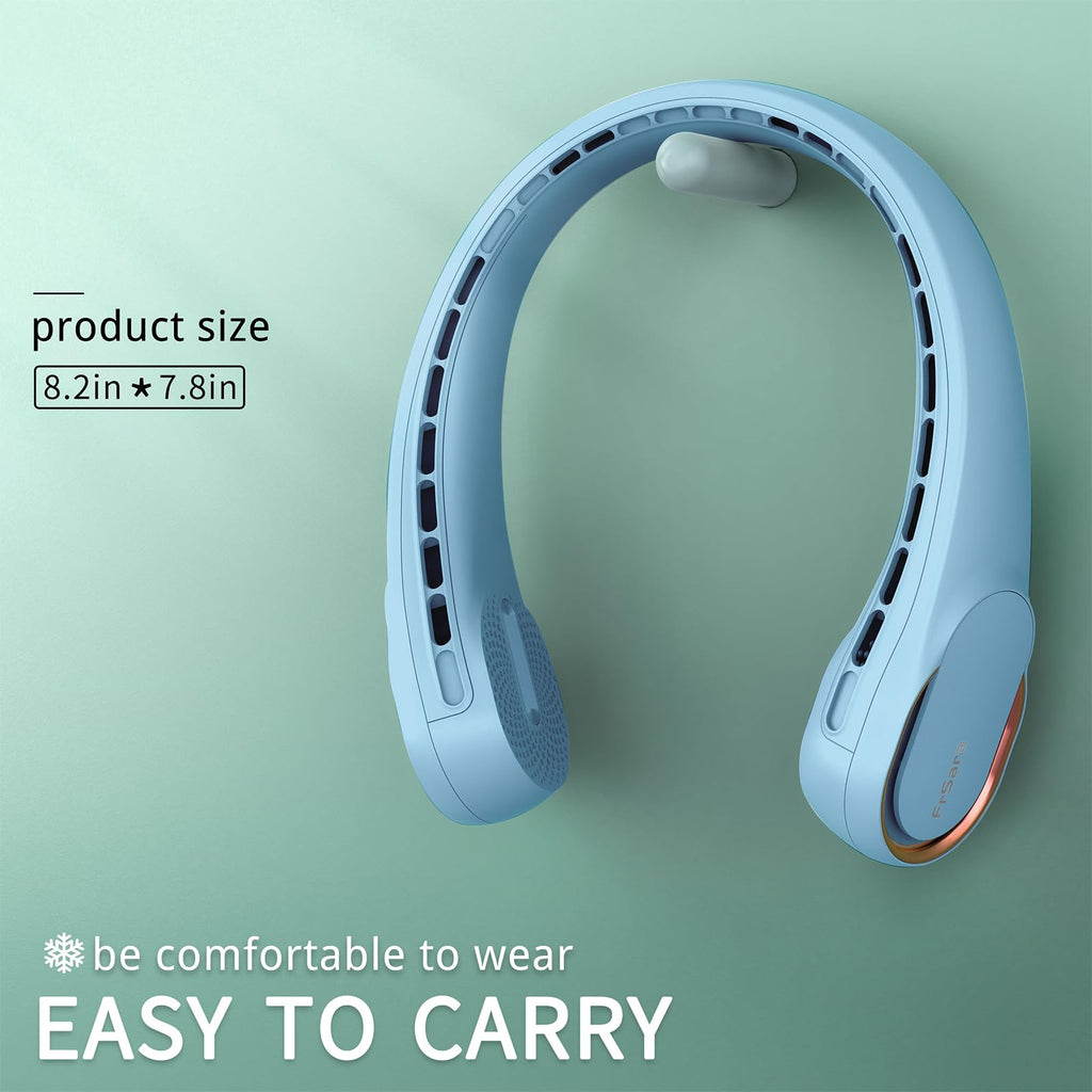 FrSara Neck Fan, Portable Personal Fan Strong Wind, 4000mAh, Air Volume,360° Cooling, No Hair Twisting, Air Volume On 2 Sides, Non-Slip, Quick Charge, Long Use Time, Gift for Women, Men, Birthday