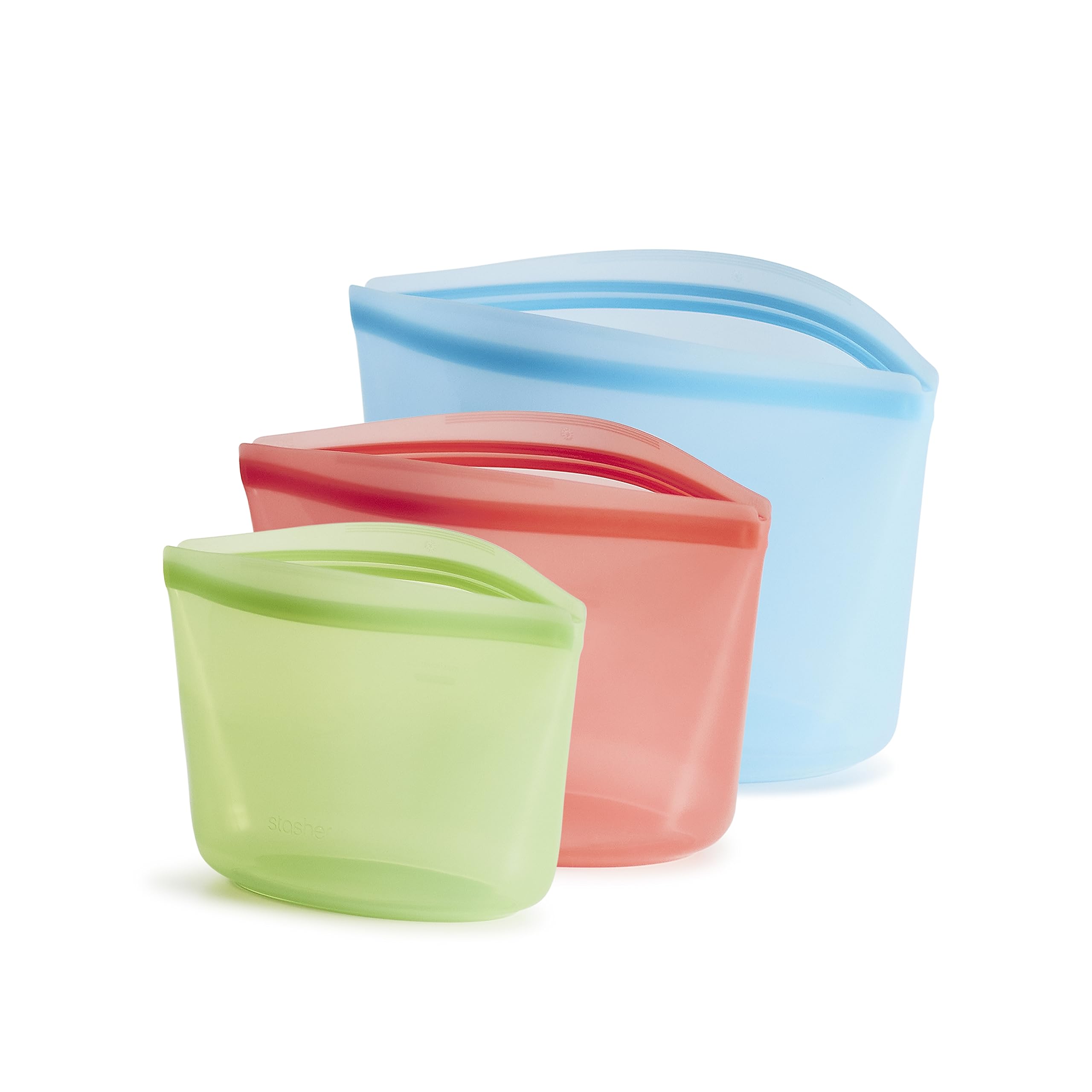 Stasher Silicone Reusable Storage Bags, 3-Pack, Reusable Freezer Bags, Microwave, Dishwasher, Oven Safe, Sous Vide, Premium Lunch Containers, Eco Friendly, Food Storage Bags, Snack Bags, Multicolor
