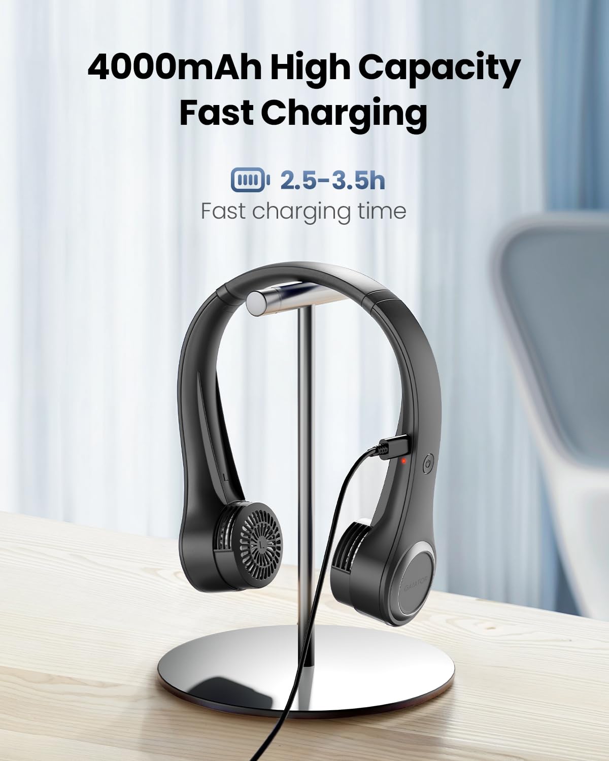 Gaiatop Portable Neck Fan, 4000mAh Rechargeable Hands Free Bladeless Mini Fans, 3 Speeds Air Outlet Can Rotate 70°, Free Adjustment Personal Wearable Cooling Fan Suitable for Travel Office Purple