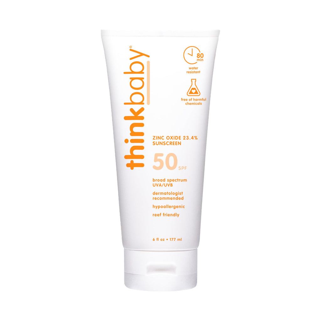 Thinkbaby SPF 50+ Baby Sunscreen, 3 Oz. – Safe, Natural Mineral Sun Cream for Babies - Water Resistant, Broad Spectrum UVA/UVB Sun Protection – Vegan Sunscreen for Kids