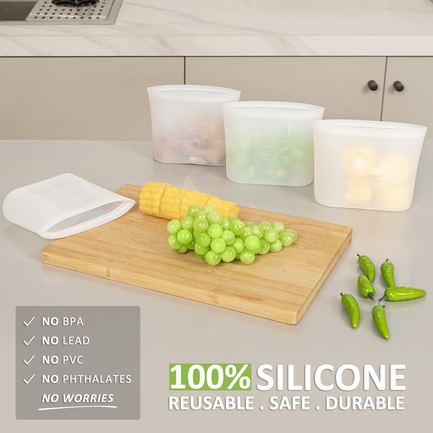 Reusable Food Bags, 12 Pack 100% Silicone Food Storage Bags Stand Up Zip Lock Container, Freezer Microwave Oven Dishwasher Safe, 4 Medium 4 Small 4 Extra Small, Aqua