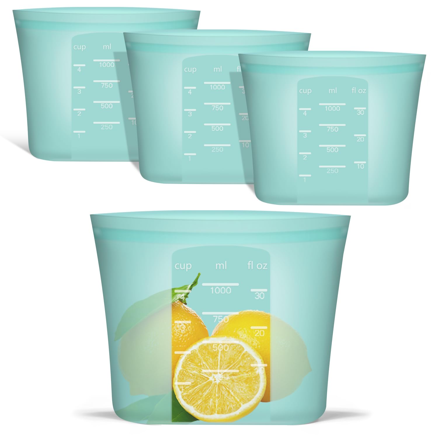 Reusable Food Bags, 12 Pack 100% Silicone Food Storage Bags Stand Up Zip Lock Container, Freezer Microwave Oven Dishwasher Safe, 4 Medium 4 Small 4 Extra Small, Aqua