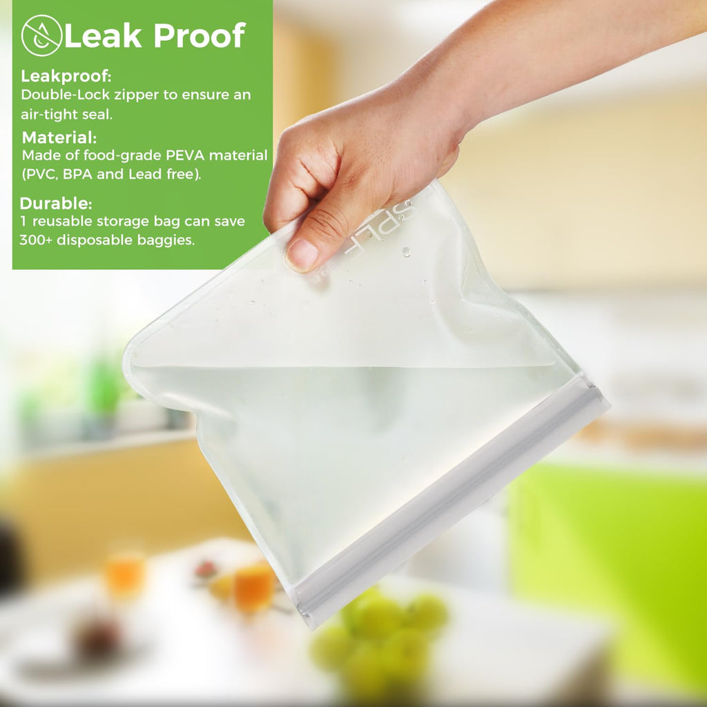 SPLF 6 Pack Reusable Gallon Freezer Bags Dishwasher Safe, BPA FREE Reusable Food Storage Bags, Extra Thick Leakproof Silicone Free 1 Gallon Bags for Marinate Meat, Cereal, Sandwich, Snack, Travel Item