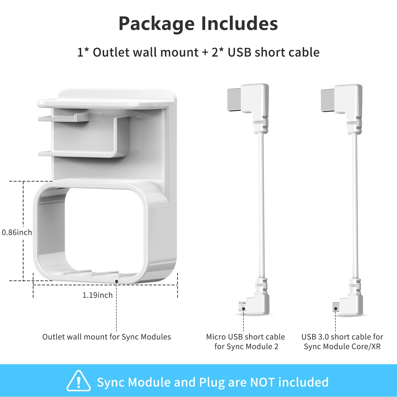 Outlet Mount for All-New Sync Module, Compatible with Blink Sync Module Core/2/XR, Space-Saving & No-Drill Bracket for Blink Indoor Outdoor Security Camera, with Short Cables (1Pack)