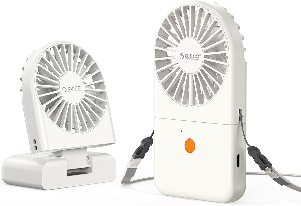 ORICO Portable Neck Fan, Ultra-Lightweight Hands-Free Fan with Battery Operated, 3 Speeds, 7H Runtime, Foldable Desk Fan for Travel, Office, Commute -ReFAN White