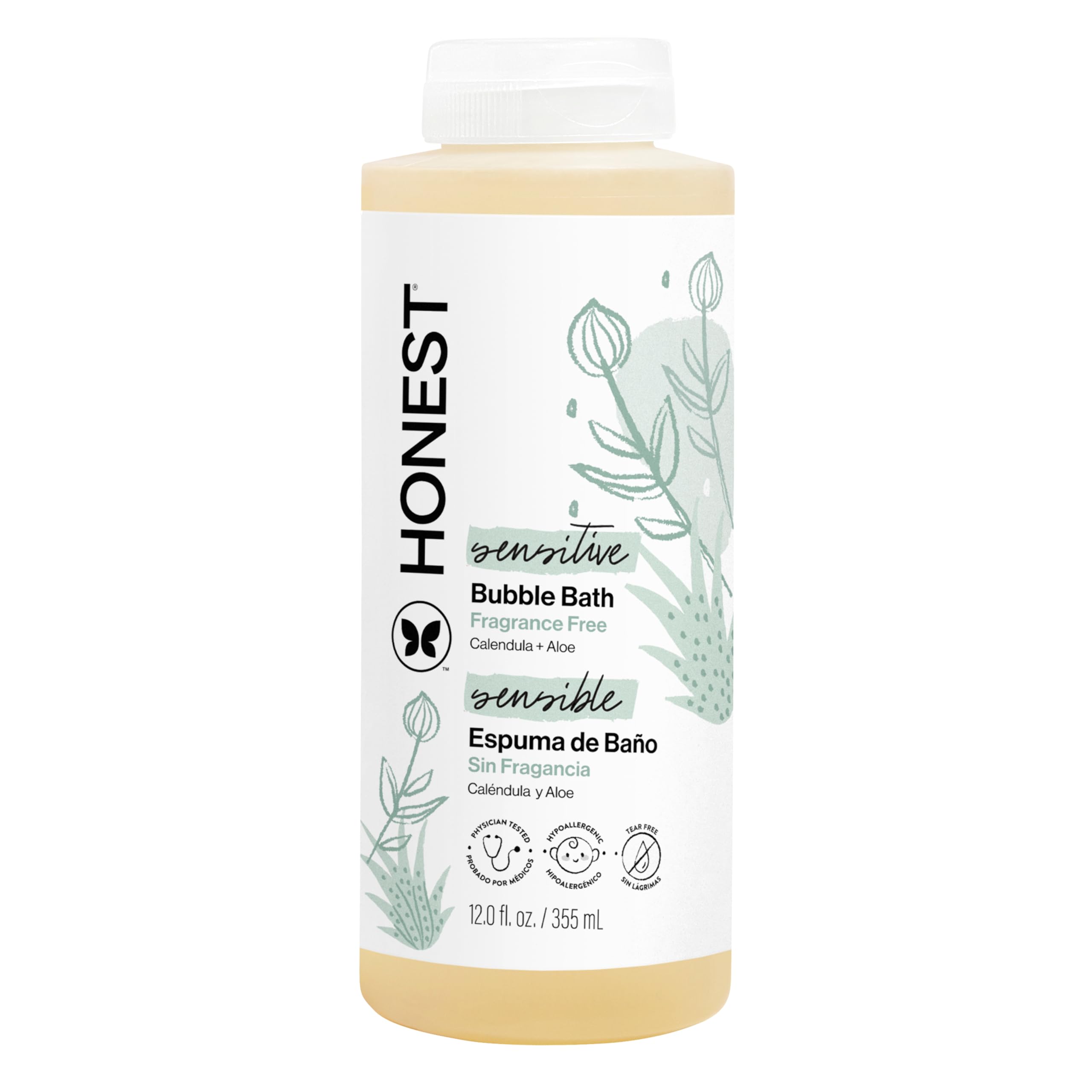 The Honest Company Foaming Bubble Bath & Baby Wash, Tear-Free, Hypoallergenic, Natural Formula, Lavender Calm Scent, 12 fl oz