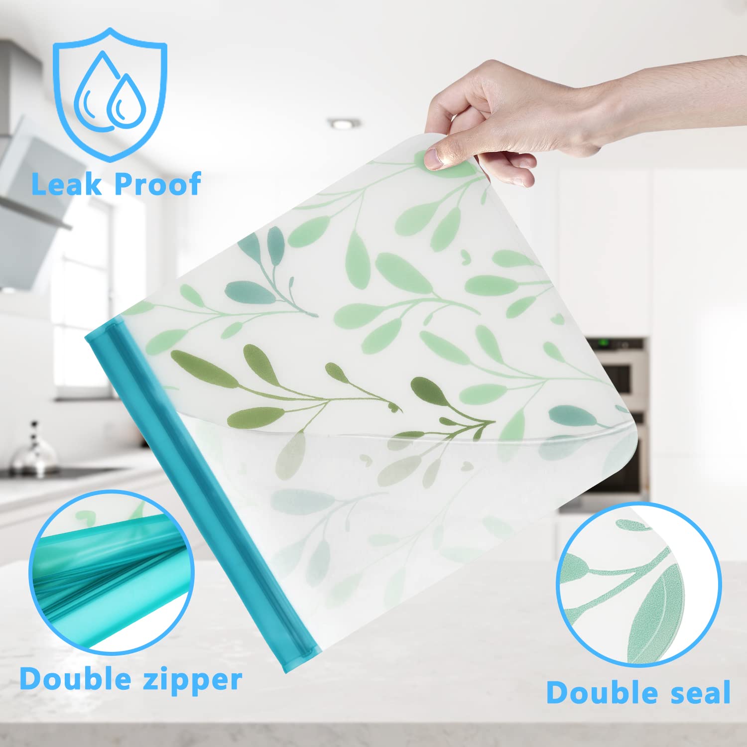 10 Pack Dishwasher Safe Reusable PEVA Food Storage Bags, Leak proof Reusable Freezer Bags for Food Storage Home Organization Traval & Make-up BPA FREE for Food Storage Home BPA FREE for Salad Fruit