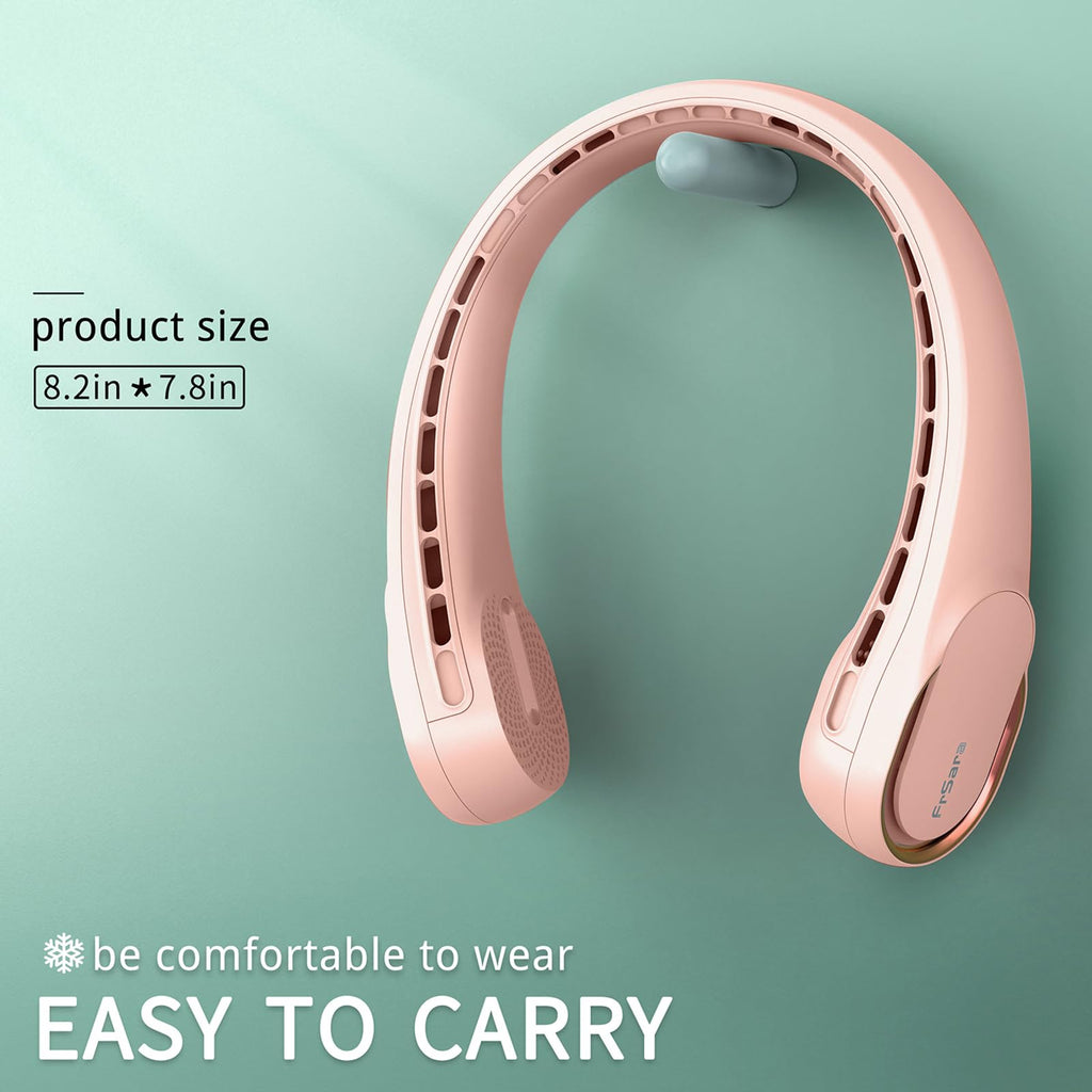 FrSara Neck Fan, Portable Personal Fan Strong Wind, 4000mAh, Air Volume,360° Cooling, No Hair Twisting, Air Volume On 2 Sides, Non-Slip, Quick Charge, Long Use Time, Gift for Women, Men, Birthday