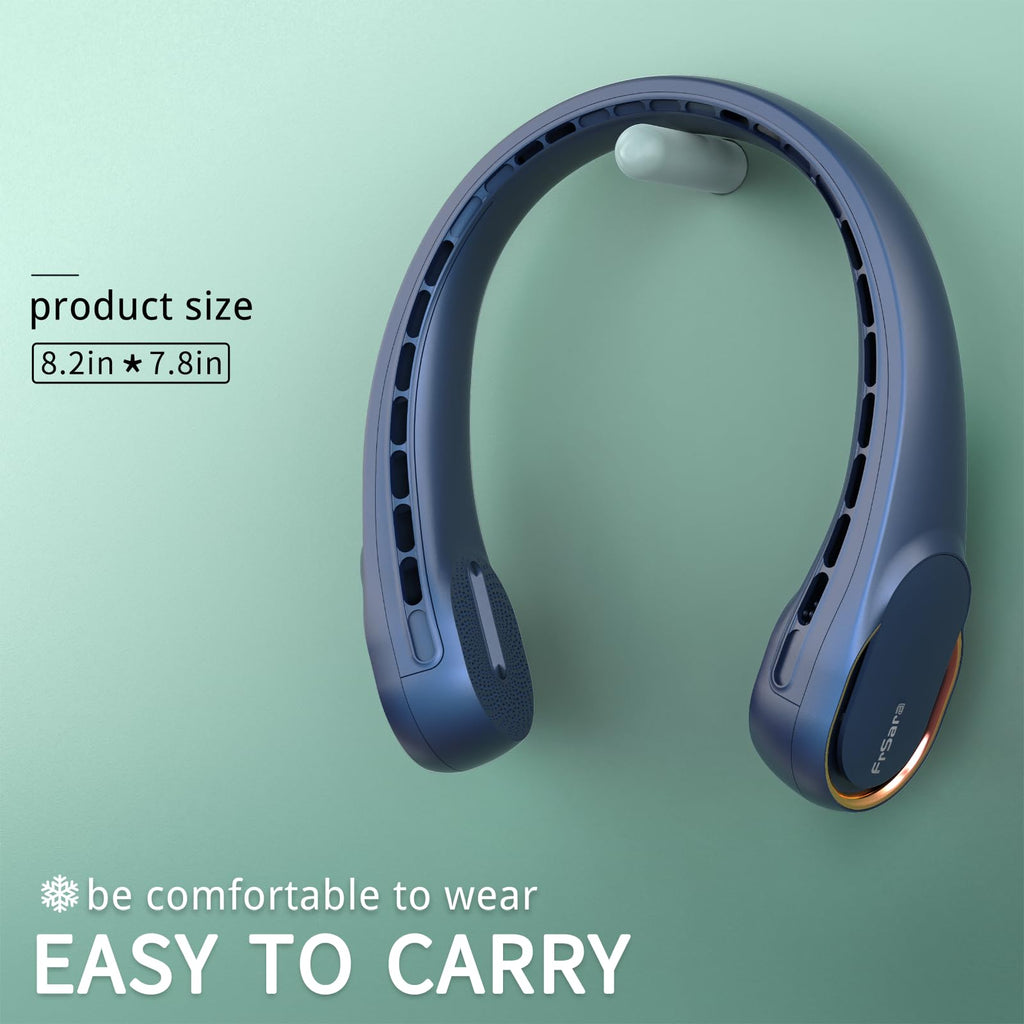 FrSara Neck Fan, Portable Personal Fan Strong Wind, 4000mAh, Air Volume,360° Cooling, No Hair Twisting, Air Volume On 2 Sides, Non-Slip, Quick Charge, Long Use Time, Gift for Women, Men, Birthday