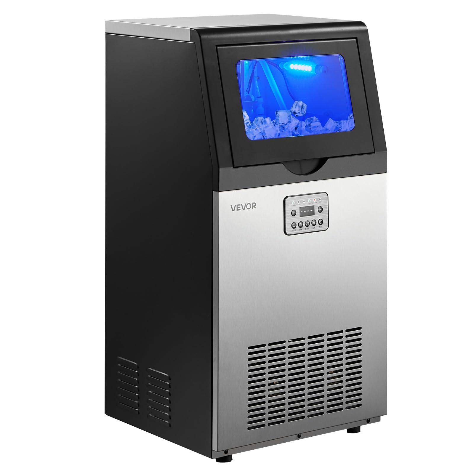 VEVOR Commercial Ice Maker Machine, 80 lbs/24h with 13 lbs Storage Capacity, Countertop/Freestanding/Under Counter, Stainless Steel Ice Maker with LED Display & Self-Cleaning, for Home Bar Restaurant